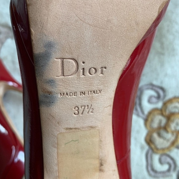 Christian DIOR Red Patent Leather Peep Toe Platform Heels Pumps - Picture 11 of 16